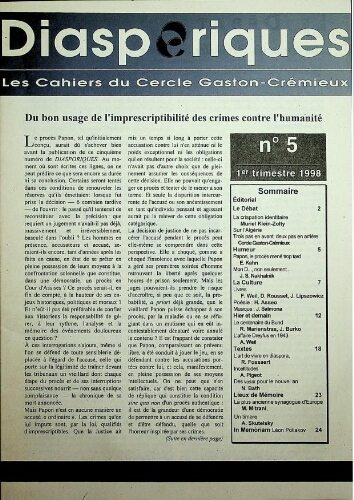 Diasporiques : les cahiers du Cercle Gaston-Crémieux N°05 (Janv 1998)